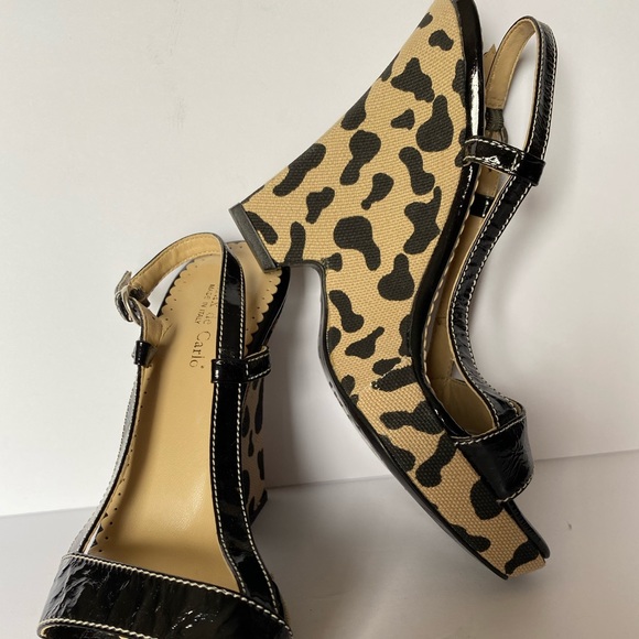 Max de Carlo size 7 1/2 wedge leather leopard - Picture 2 of 9